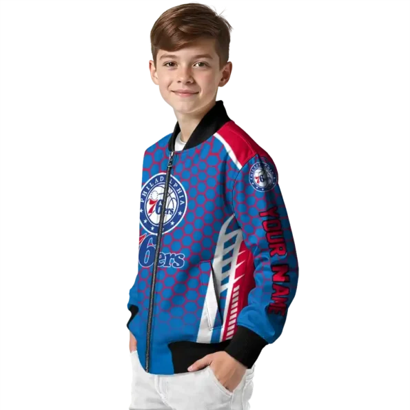 personalized philadelphia 76ers hexagon grid blue bomber jacket trendy