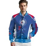personalized philadelphia 76ers hexagon grid blue varsity jacket best selling.webp