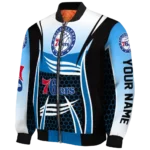 personalized philadelphia 76ers mesh effect blue black bomber jacket best selling