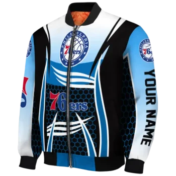 personalized philadelphia 76ers mesh effect blue black bomber jacket best selling