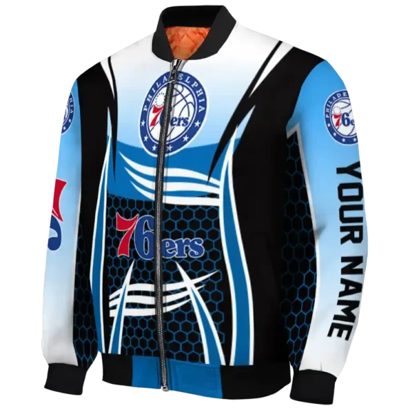 personalized philadelphia 76ers mesh effect blue black bomber jacket best selling