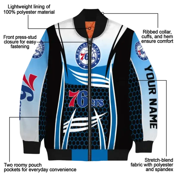 personalized philadelphia 76ers mesh effect blue black bomber jacket new arrival