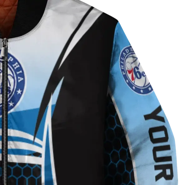 personalized philadelphia 76ers mesh effect blue black bomber jacket premium grade