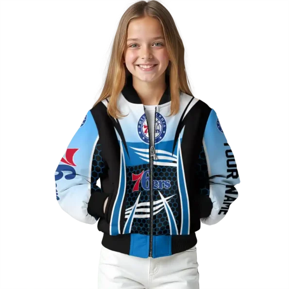 personalized philadelphia 76ers mesh effect blue black bomber jacket top rated