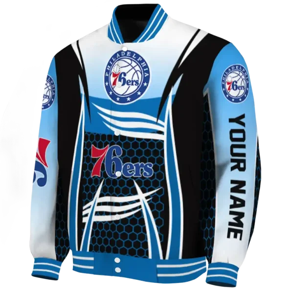 personalized philadelphia 76ers mesh effect blue black varsity jacket best selling.webp