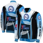 personalized philadelphia 76ers mesh effect blue black varsity jacket best selling.webp