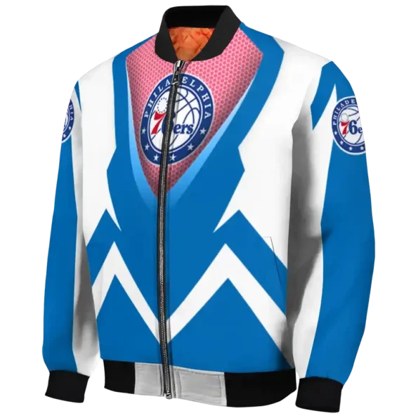 personalized philadelphia 76ers v stripes blue white bomber jacket best selling