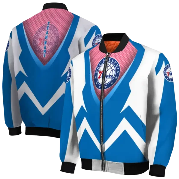 personalized philadelphia 76ers v stripes blue white bomber jacket fashion forward
