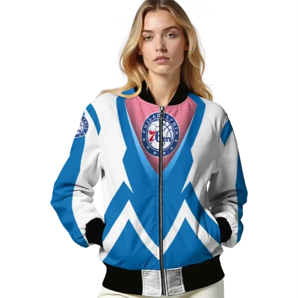 personalized philadelphia 76ers v stripes blue white bomber jacket latest model