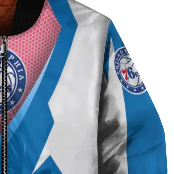 personalized philadelphia 76ers v stripes blue white bomber jacket premium grade