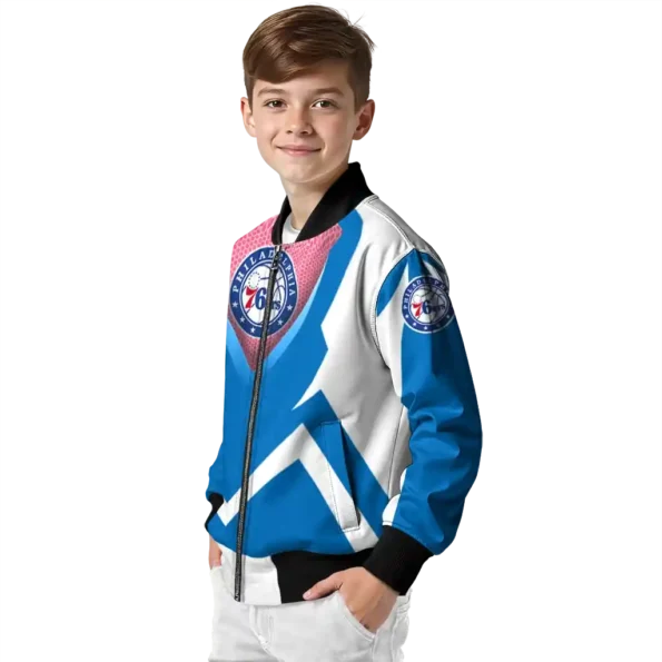 personalized philadelphia 76ers v stripes blue white bomber jacket trendy