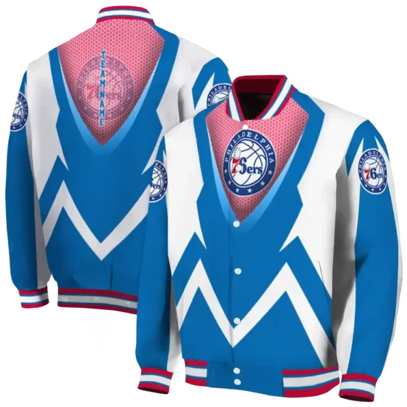 personalized philadelphia 76ers v stripes blue white varsity jacket fashion forward.webp