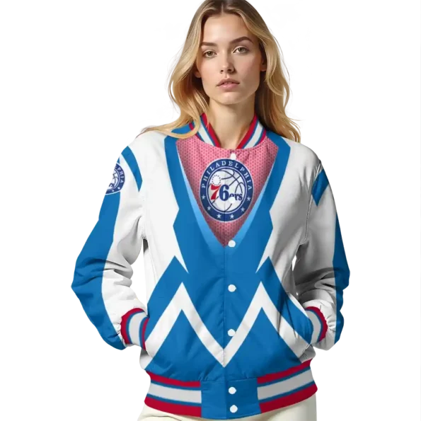 personalized philadelphia 76ers v stripes blue white varsity jacket latest model.webp
