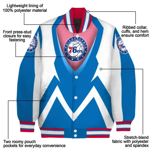 personalized philadelphia 76ers v stripes blue white varsity jacket new arrival.webp