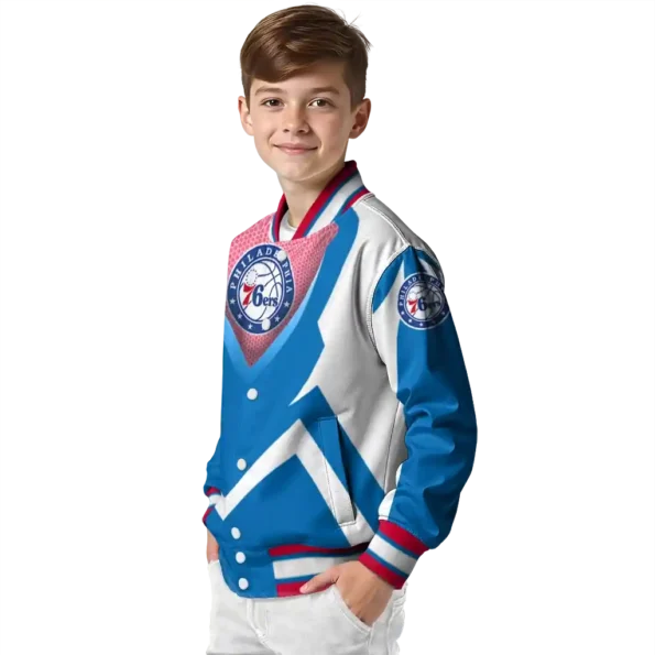 personalized philadelphia 76ers v stripes blue white varsity jacket trendy.webp
