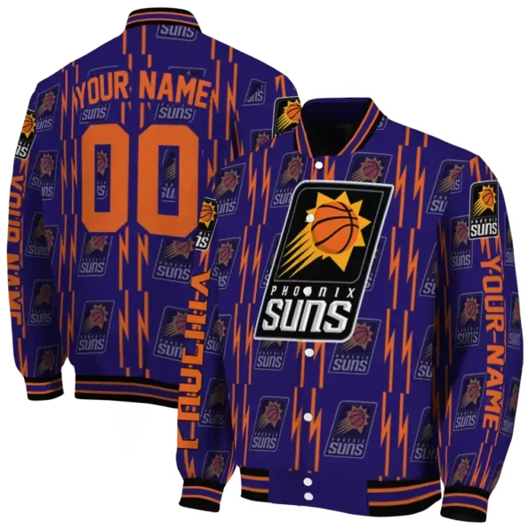 personalized phoenix suns bolt stripe purple varsity jacket fashion forward.webp