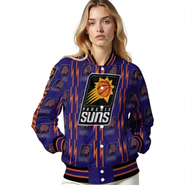 personalized phoenix suns bolt stripe purple varsity jacket latest model.webp