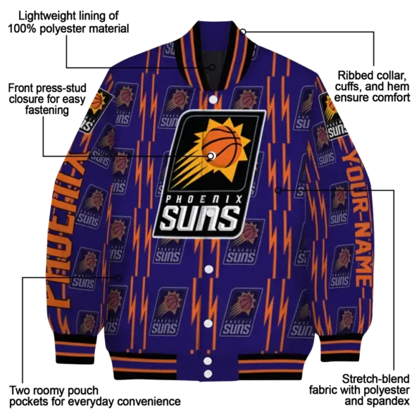 personalized phoenix suns bolt stripe purple varsity jacket new arrival.webp