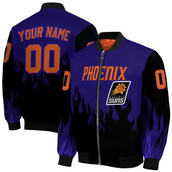 personalized phoenix suns flame border purple black bomber jacket fashion forward