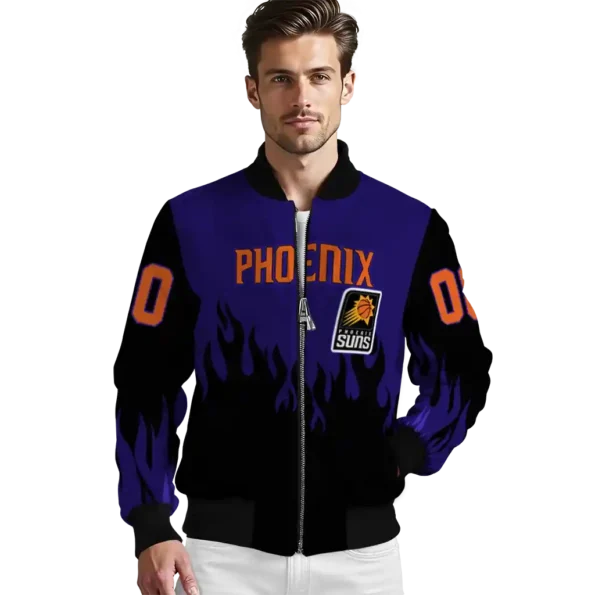 personalized phoenix suns flame border purple black bomber jacket high quality