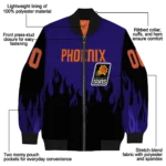 personalized phoenix suns flame border purple black bomber jacket best selling
