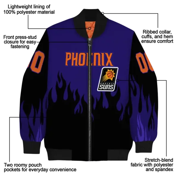 personalized phoenix suns flame border purple black bomber jacket new arrival