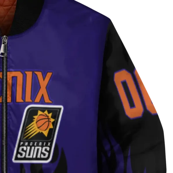 personalized phoenix suns flame border purple black bomber jacket premium grade