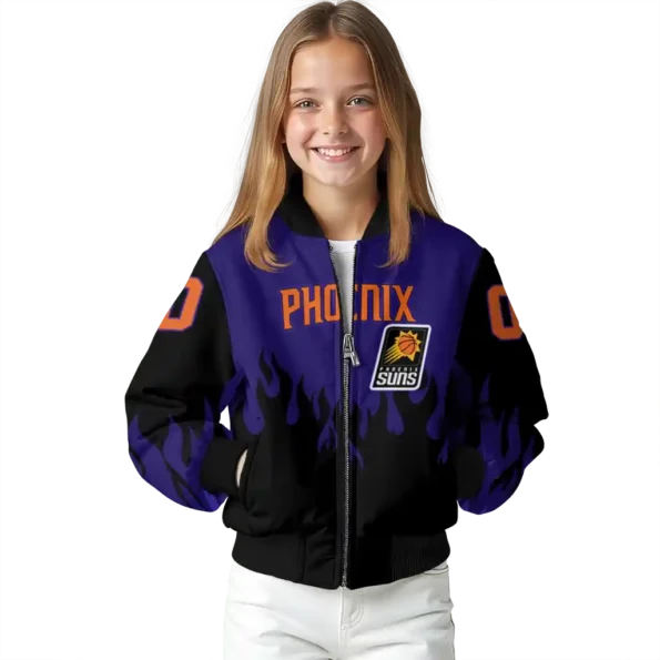 personalized phoenix suns flame border purple black bomber jacket top rated
