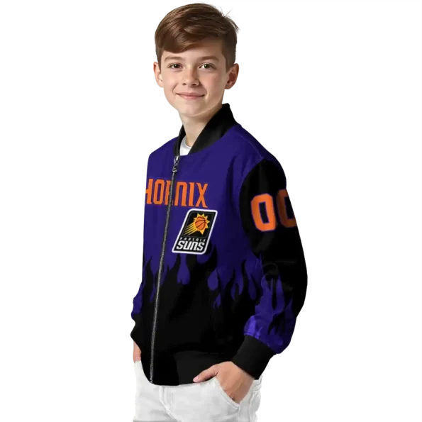 personalized phoenix suns flame border purple black bomber jacket trendy