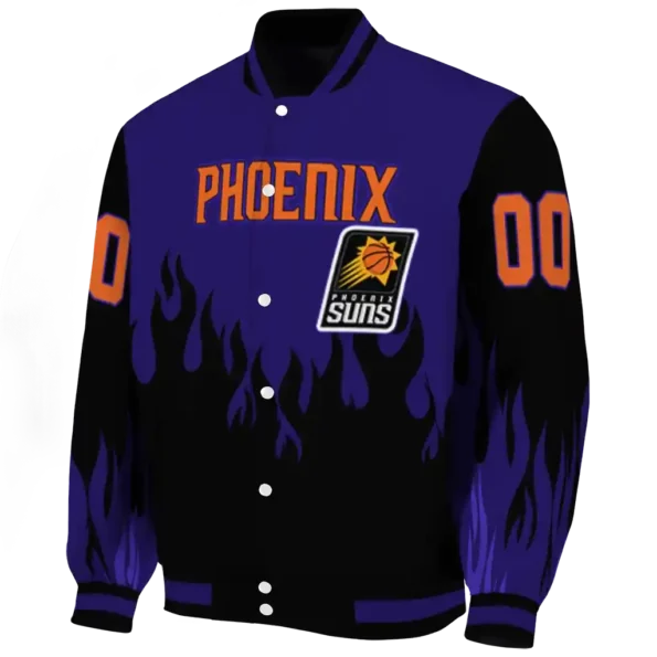 personalized phoenix suns flame border purple black varsity jacket best selling.webp