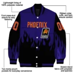 personalized phoenix suns flame border purple black varsity jacket best selling.webp