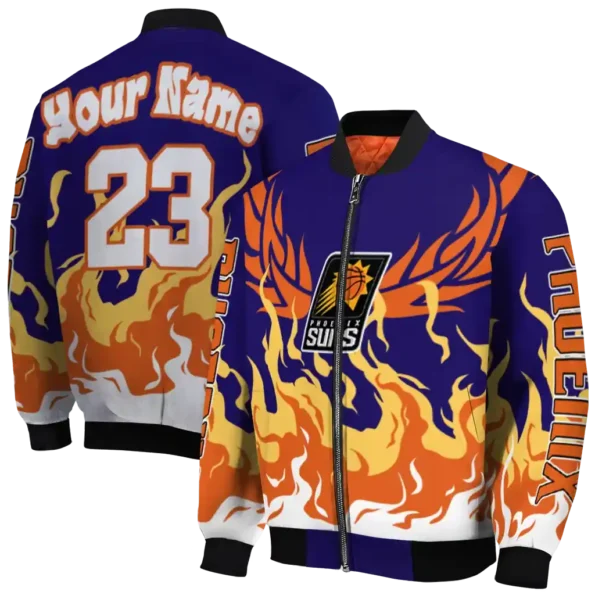 personalized phoenix suns winged blaze purple white bomber jacket fashion forward