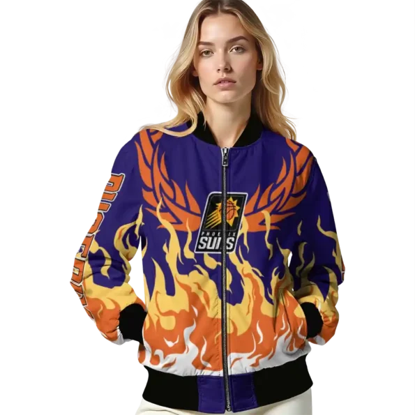 personalized phoenix suns winged blaze purple white bomber jacket latest model