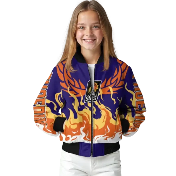 personalized phoenix suns winged blaze purple white bomber jacket top rated