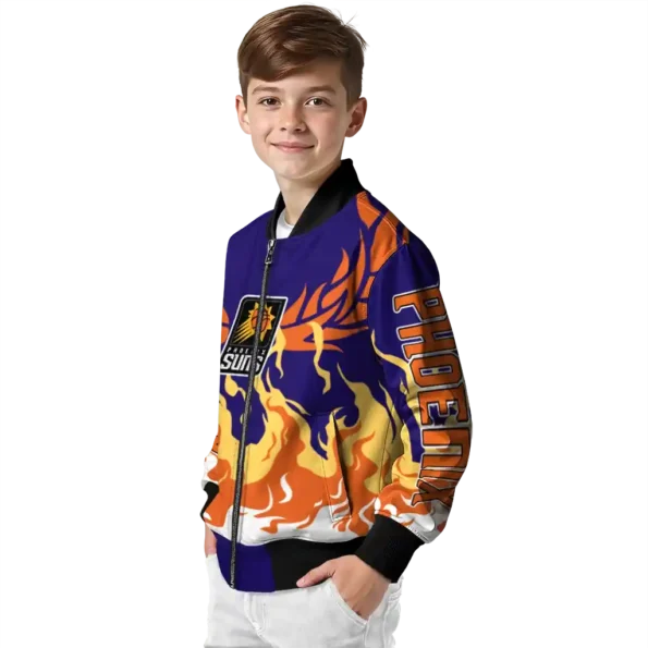 personalized phoenix suns winged blaze purple white bomber jacket trendy