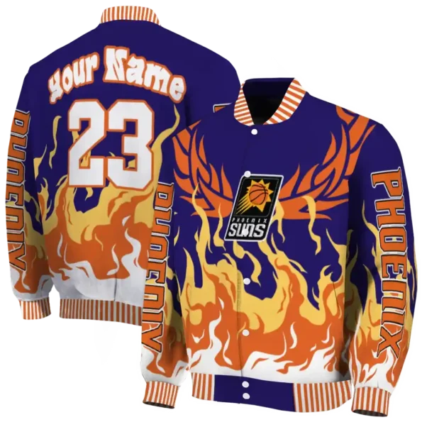 personalized phoenix suns winged blaze purple white varsity jacket fashion forward.webp