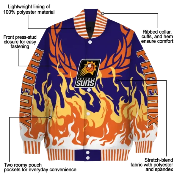 personalized phoenix suns winged blaze purple white varsity jacket new arrival.webp
