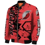 personalized portland trail blazers hexagon cluster red black bomber jacket best selling