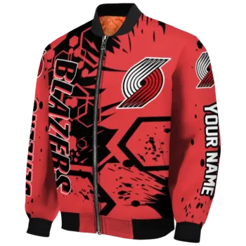 personalized portland trail blazers hexagon cluster red black bomber jacket best selling