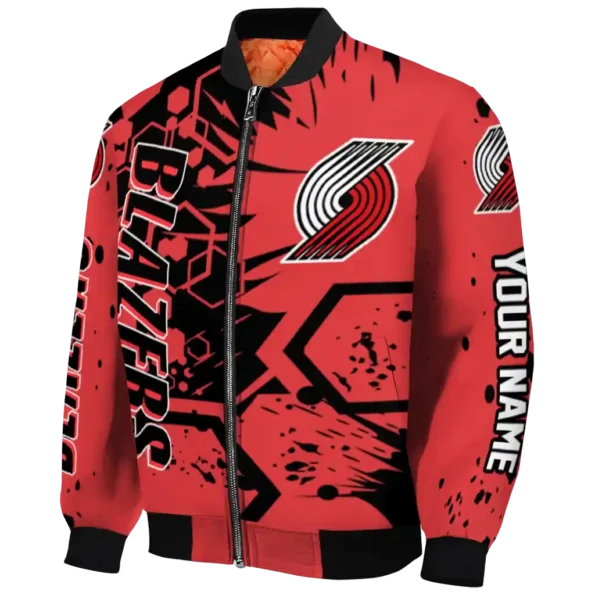 personalized portland trail blazers hexagon cluster red black bomber jacket best selling