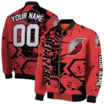 personalized portland trail blazers hexagon cluster red black bomber jacket best selling