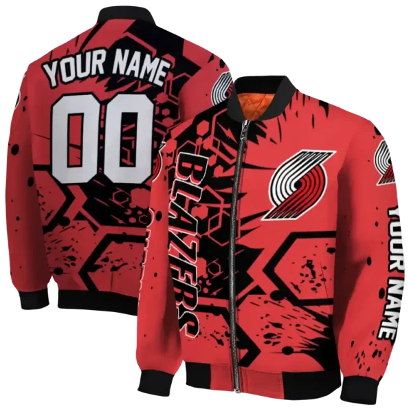 personalized portland trail blazers hexagon cluster red black bomber jacket fashion forward