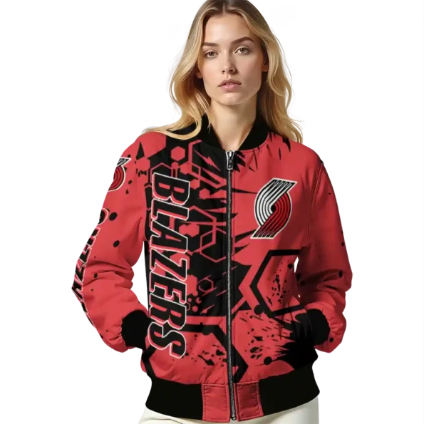 personalized portland trail blazers hexagon cluster red black bomber jacket latest model
