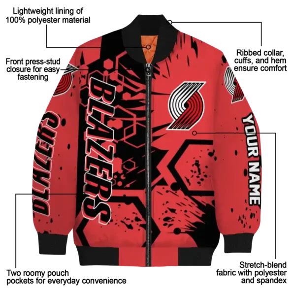 personalized portland trail blazers hexagon cluster red black bomber jacket new arrival