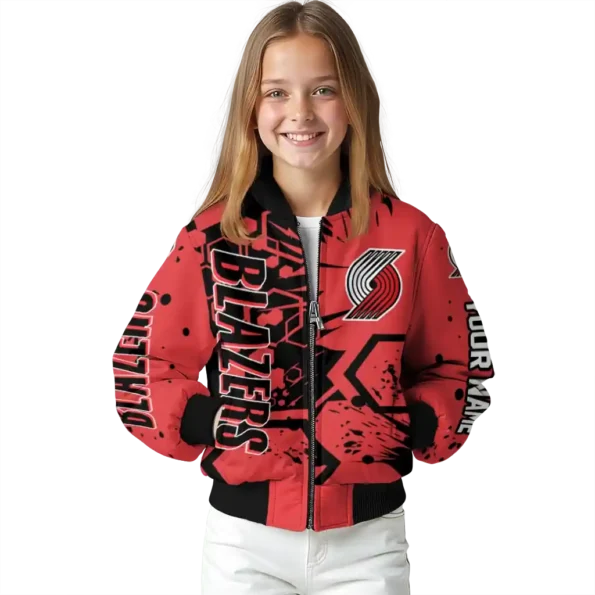 personalized portland trail blazers hexagon cluster red black bomber jacket top rated