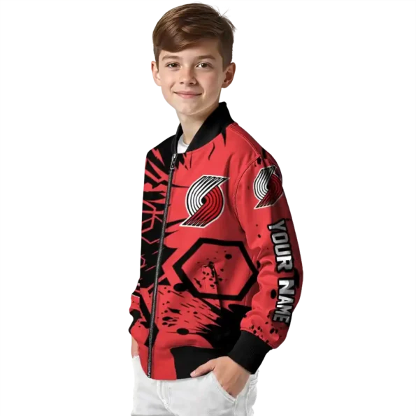 personalized portland trail blazers hexagon cluster red black bomber jacket trendy