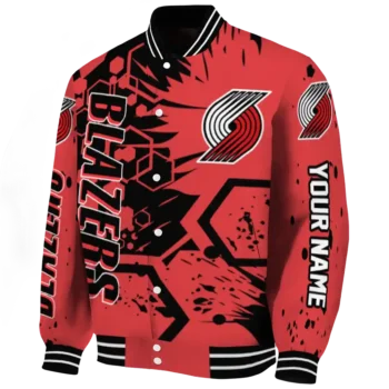 personalized portland trail blazers hexagon cluster red black varsity jacket best selling.webp