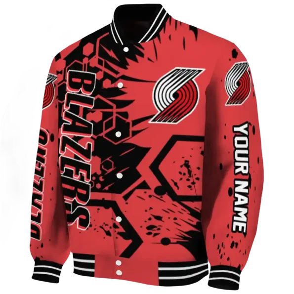 personalized portland trail blazers hexagon cluster red black varsity jacket best selling.webp