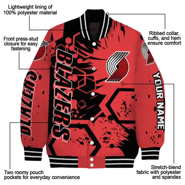personalized portland trail blazers hexagon cluster red black varsity jacket new arrival.webp