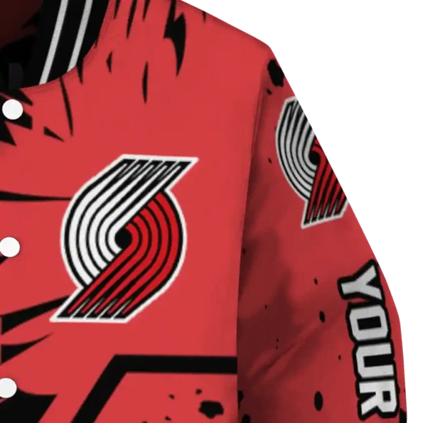 personalized portland trail blazers hexagon cluster red black varsity jacket premium grade.webp